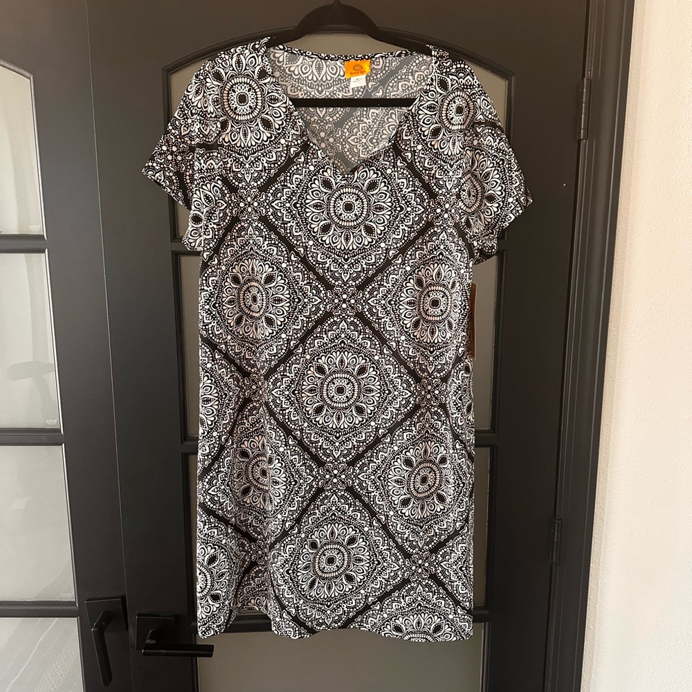 Ruby Rd. Black, White and Tan Patterned Dress